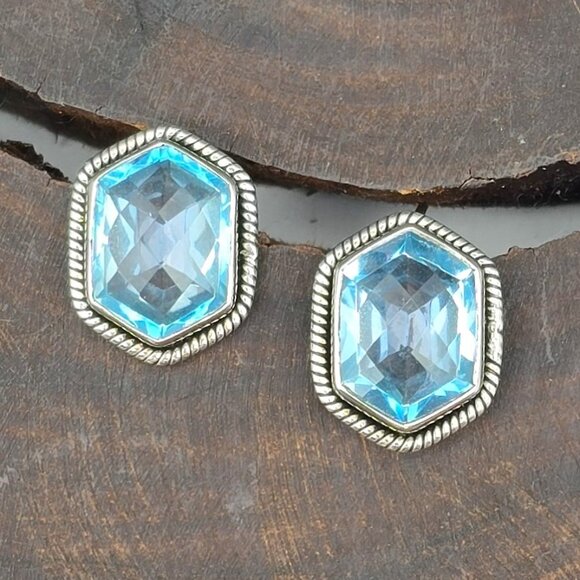 Nicky Butler Jewelry - Vintage Nicky Butler Sterling Silver & Blue Topaz Gemstone Hexagon Stud Earrings